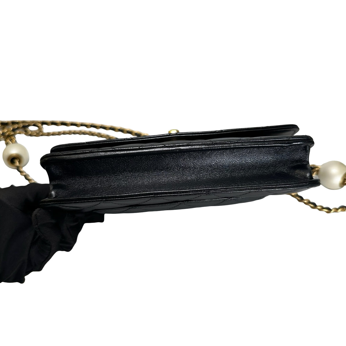Used CHANEL Quilted Leather Wallet on Chain Wallet on chain Black Gold