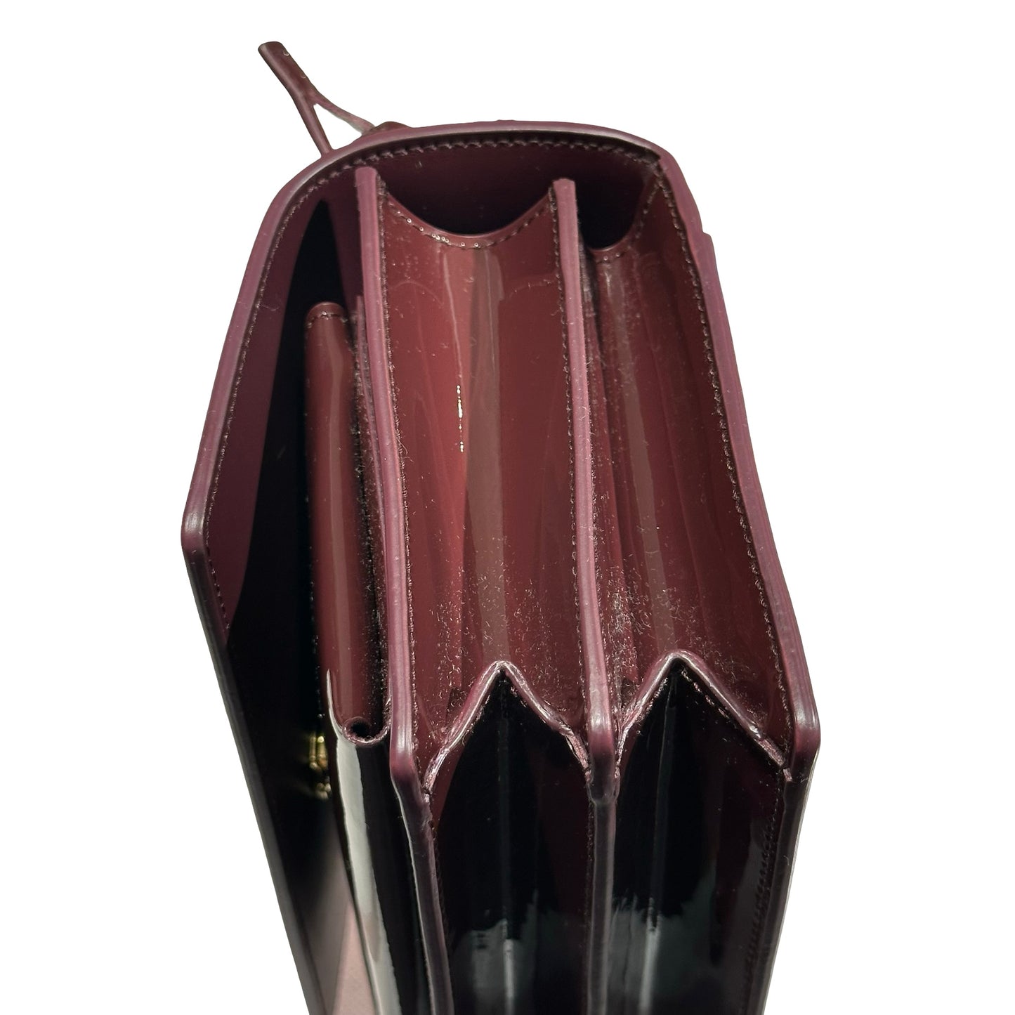 New SAINT LAURENT Patent Leather Small Sunset Chain Shoulder Bag Burgundy