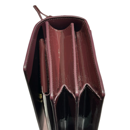 New SAINT LAURENT Patent Leather Small Sunset Chain Shoulder Bag Burgundy