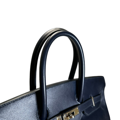 Used HERMES Leather Birkin Handbag Black Silver