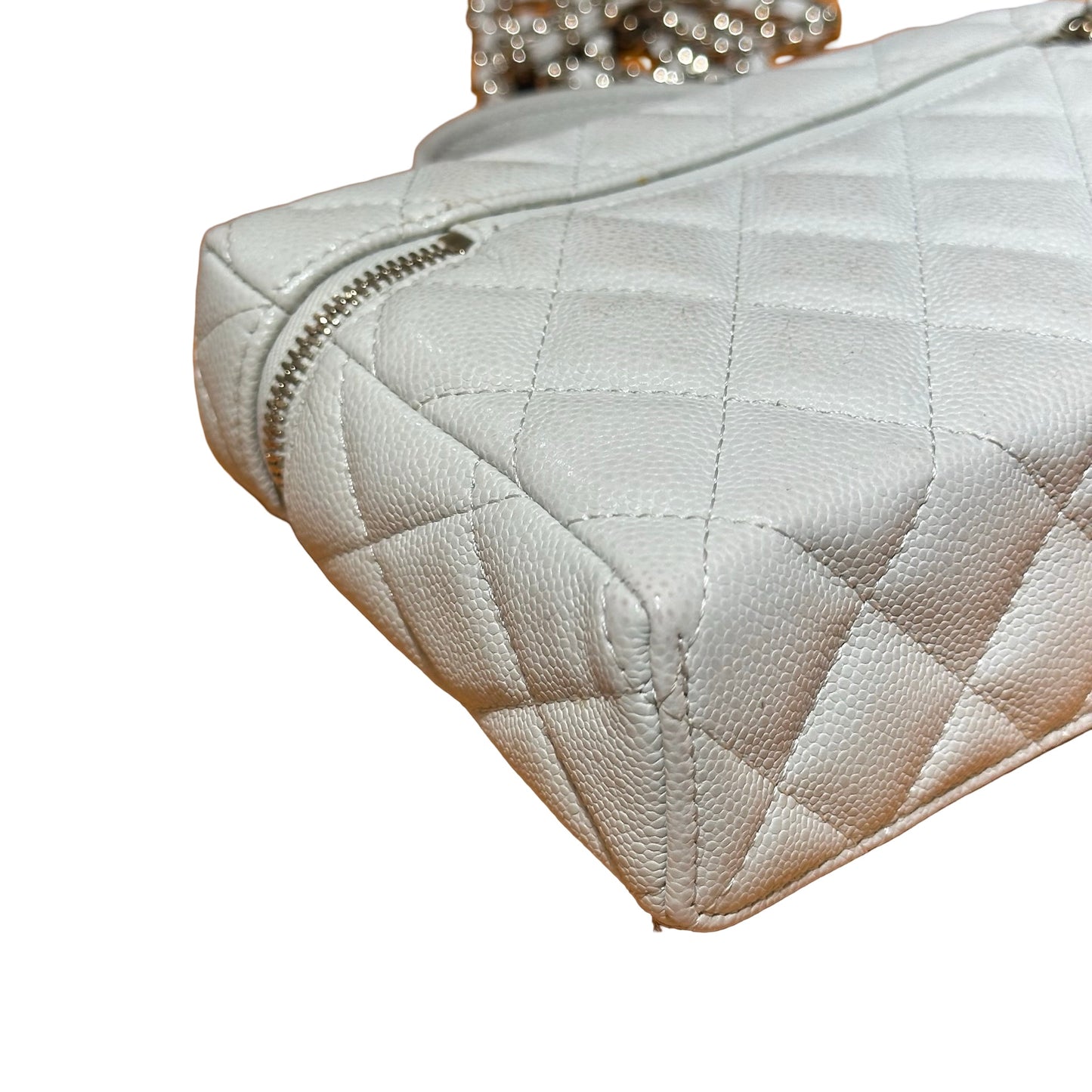 Used CHANEL Calfskin Leather Cross Body Bag Grey GHW