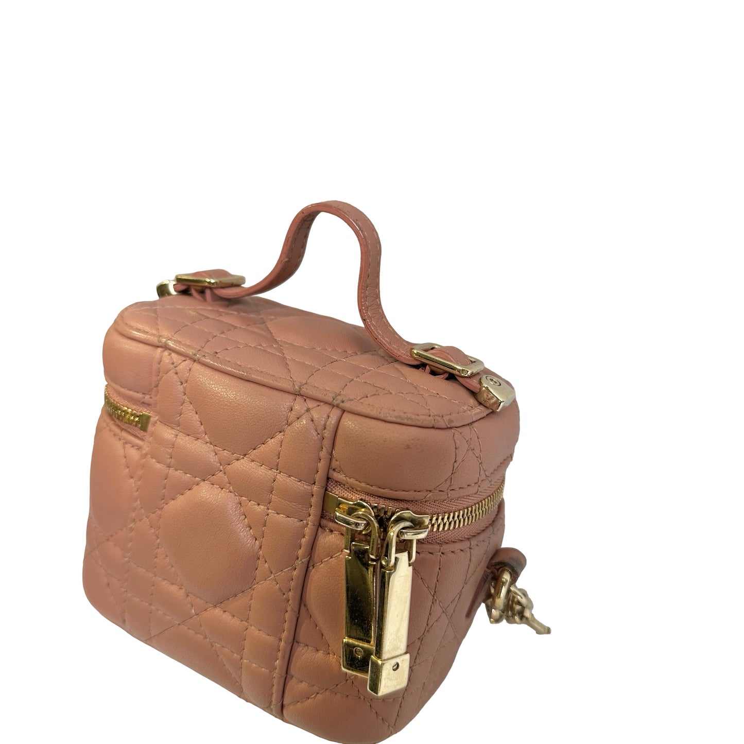 Used DIOR Cannage Cannage Vanity case Pink，GHW