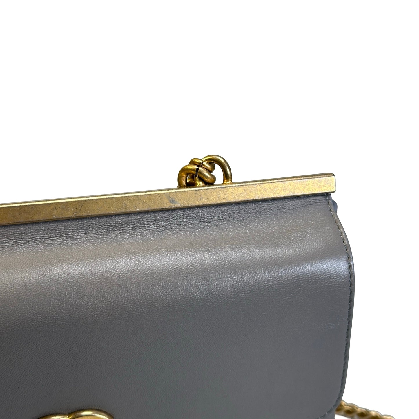 Used CHANEL Quilted Calfskin Clasp Handbag Grey GHW