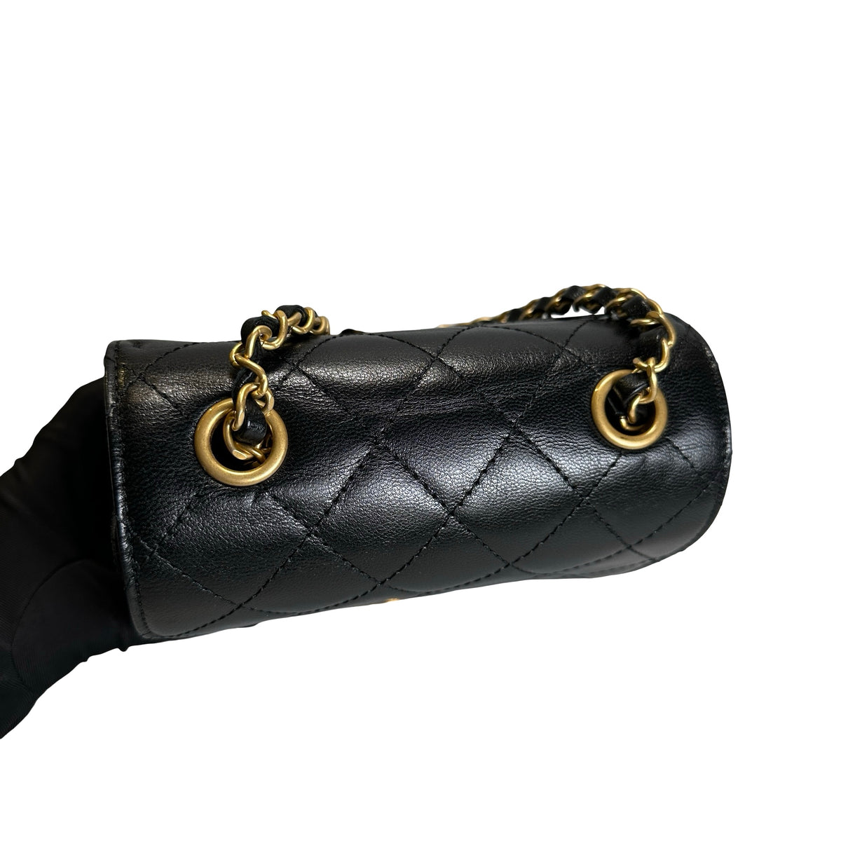 Used CHANEL Quilted Mini Flap Bag Chain Shoulder Bag Black Gold