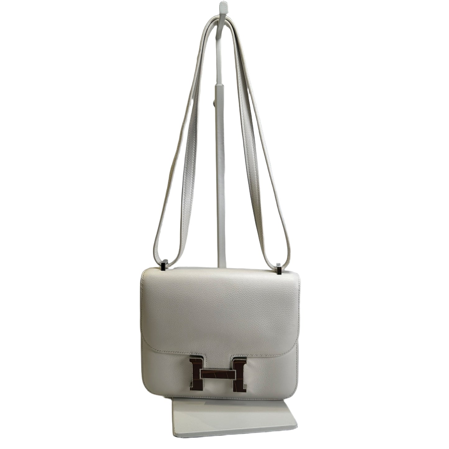 Used HERMES Leather Crocodile Mini Constance Cross body bag White Brown Silver