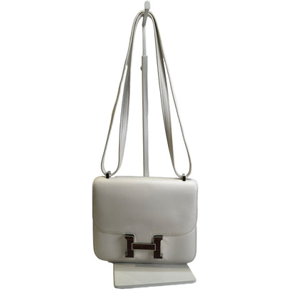 Used HERMES Leather Crocodile Mini Constance Cross body bag White Brown Silver