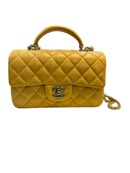 Used Chanel Mini CF 20 With Top Handle Shoulder Bag Yellow GHW