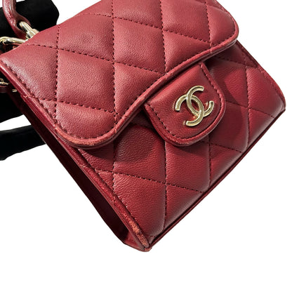 Used CHANEL Lambskin Leather Mini Handle Mini Bag GHW Red