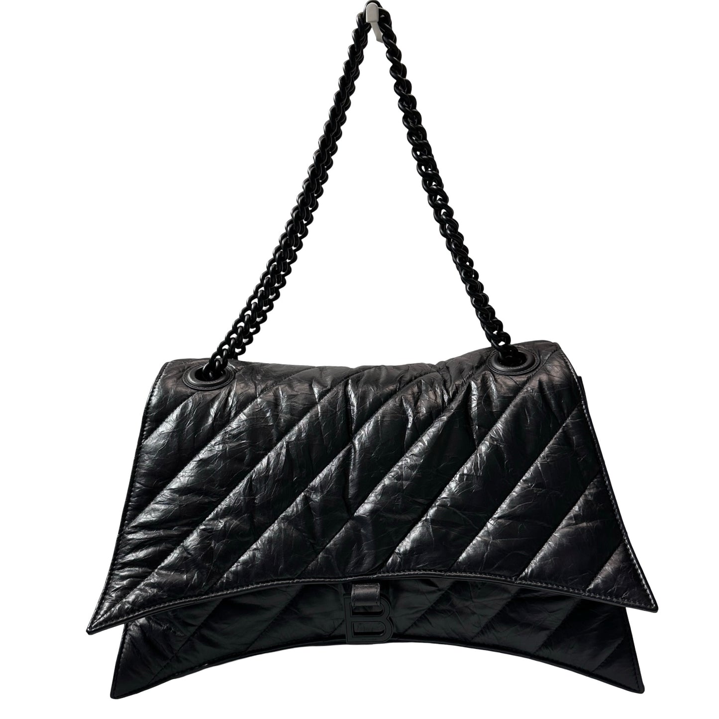 Used BALENCIAGA Quilted Calfskin Crush Chain Shoulder Bag Black