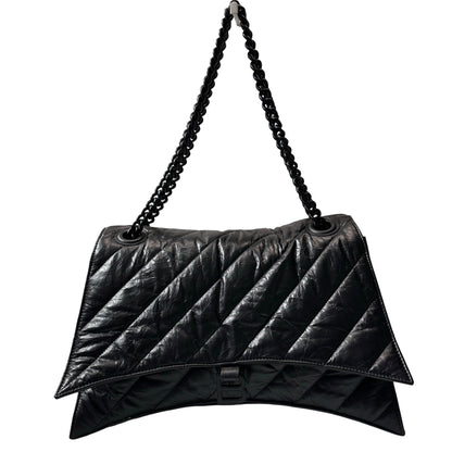 Used BALENCIAGA Quilted Calfskin Crush Chain Shoulder Bag Black