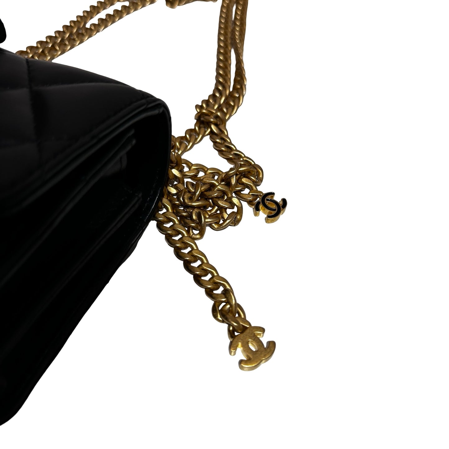 Used CHANEL Lambskin Leather Pending Clutch with Chain Shoulder Bag Black GHW