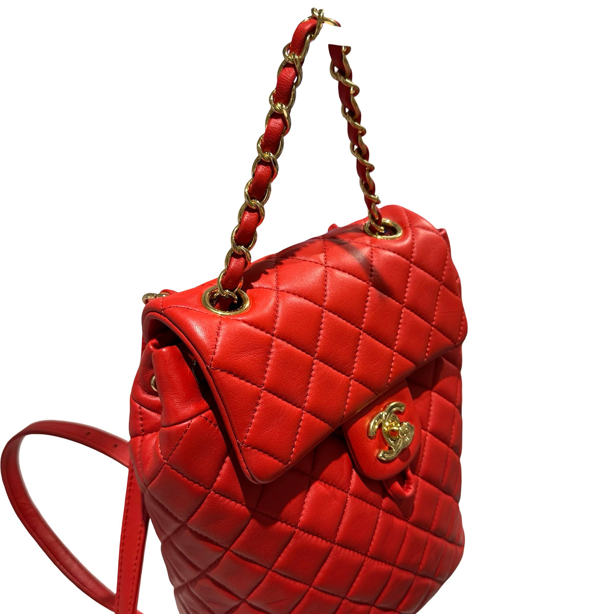 Used CHANEL Lambskin Urban Spirit Backpack Backpack Red