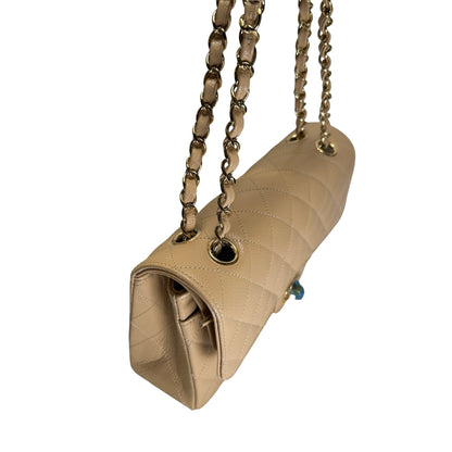 Brand New CHANEL Quilted Caviar Classic Flap Chain Shoulder Bag Beige Gold