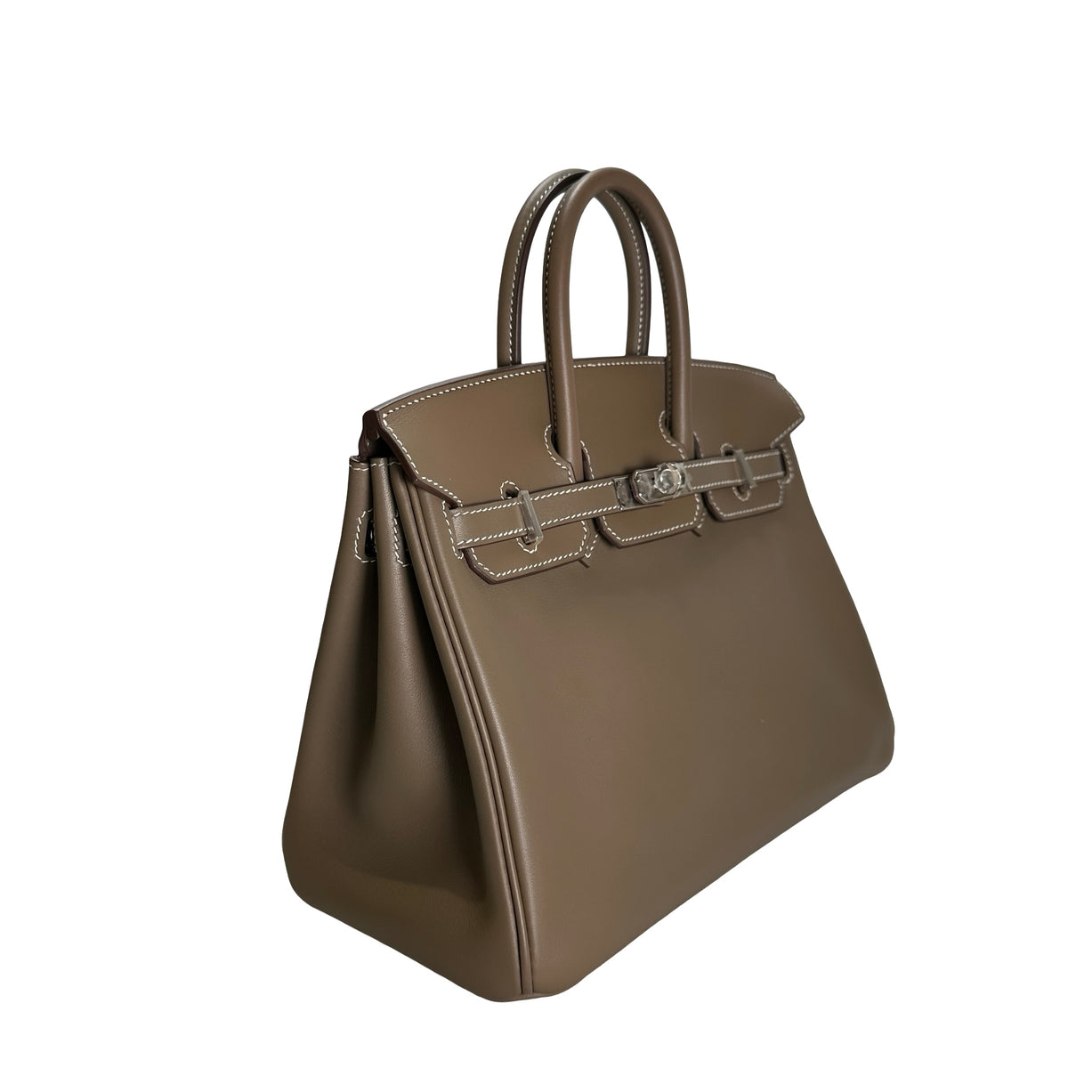 Used HERMES Swift Leather Birkin 25 Handbag Etoupe PHW