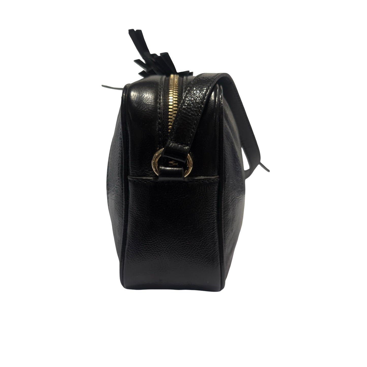 Used GUCCI Patent Leather GG Logo Soho Disco Crossbody Bag Black