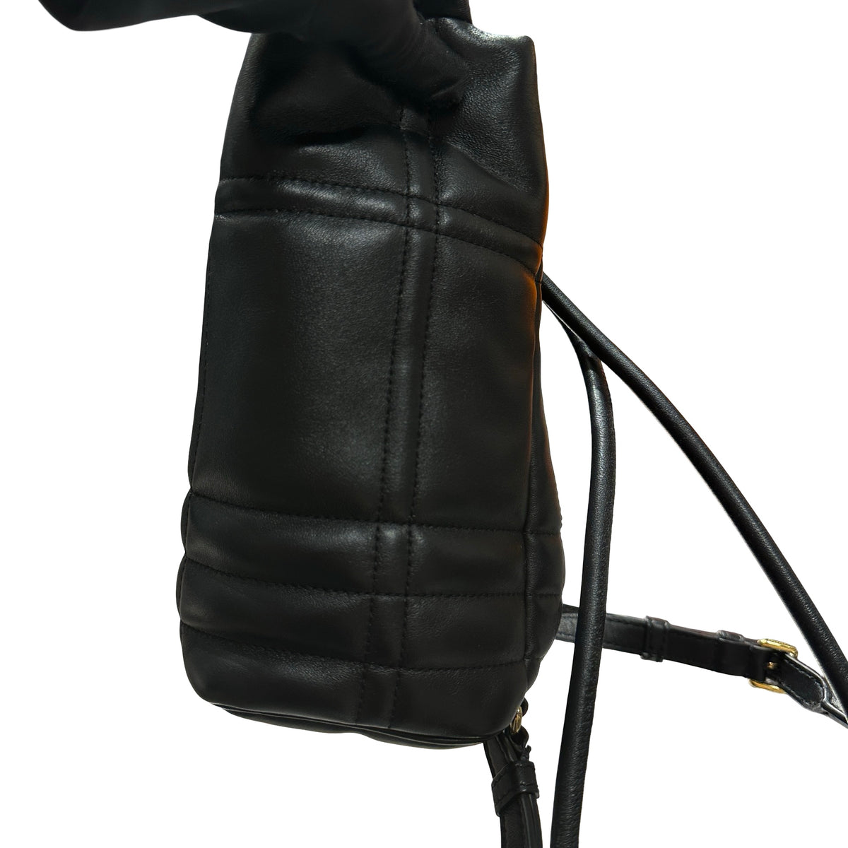 Used BURBERRY Quilted Leather Lola Bucket Bag Black Gold