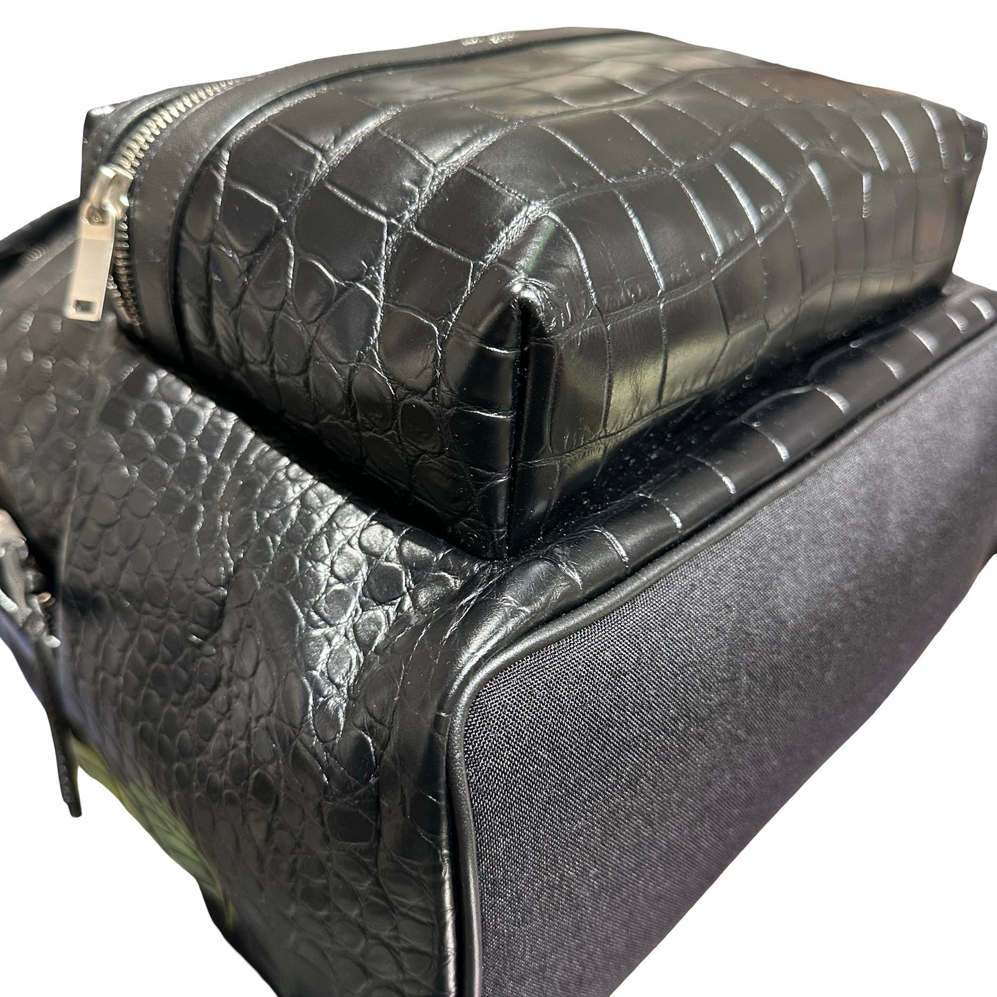 Used SAINT LAURENT Crocodile-Embossed Saint Laurent City Backpack PHW Black