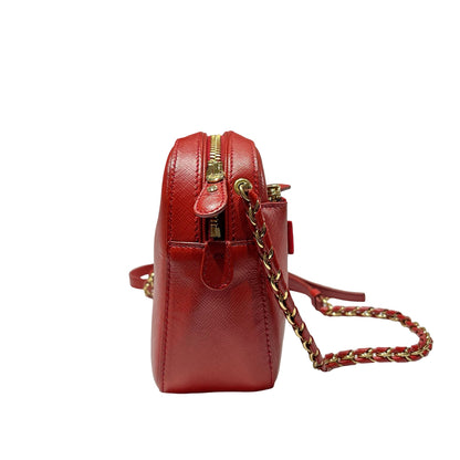 Used Ferragamo Saffiano leather Cross Body Bag Red GHW