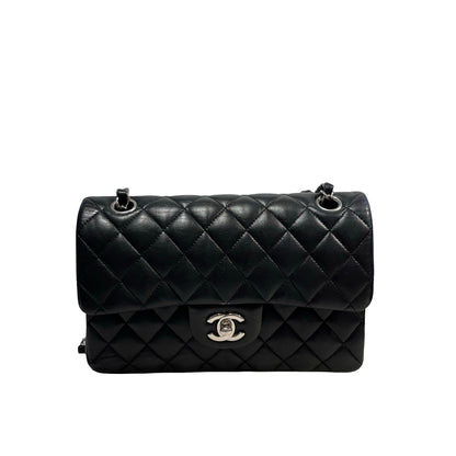 Used CHANEL Quilted Lambskin Classic Flap Chain shoulder bag Black Silver hardware