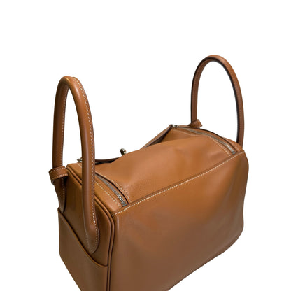 Used HERMES Leather Solid color Lindy 26 Handbag Gold PHW