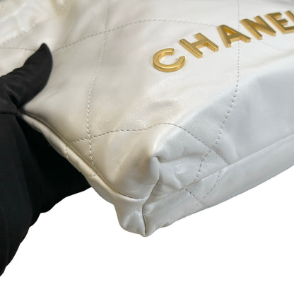 Used CHANEL Calfskin 22 Bag Mini Chain shoulder bag White GHW