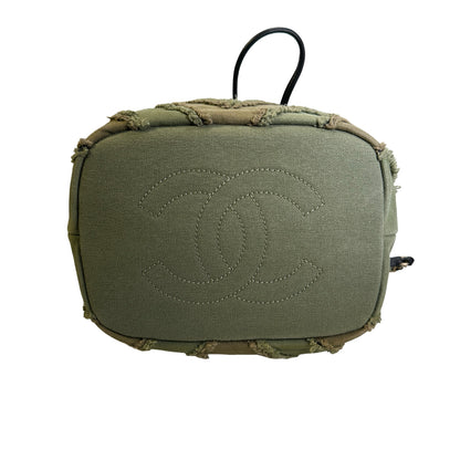Used CHANEL Chevron Fringed Canvas Chevron Fringed Canvas Drawstring Bucket Bag Drawstring Bag Olive Green