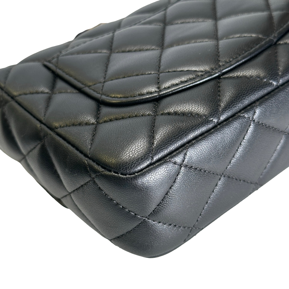 Used CHANEL Quilted Lambskin Mini Flap Bag Shoulder Bag Black Gold