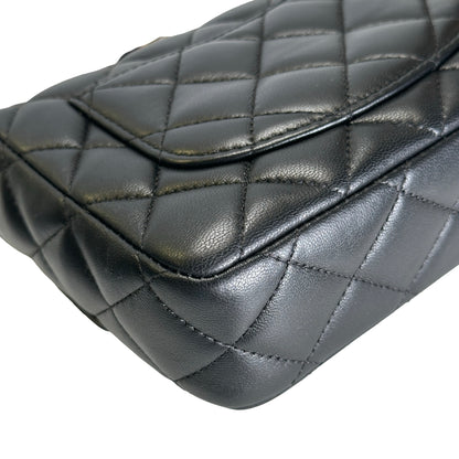 Used CHANEL Quilted Lambskin Mini Flap Bag Shoulder Bag Black Gold