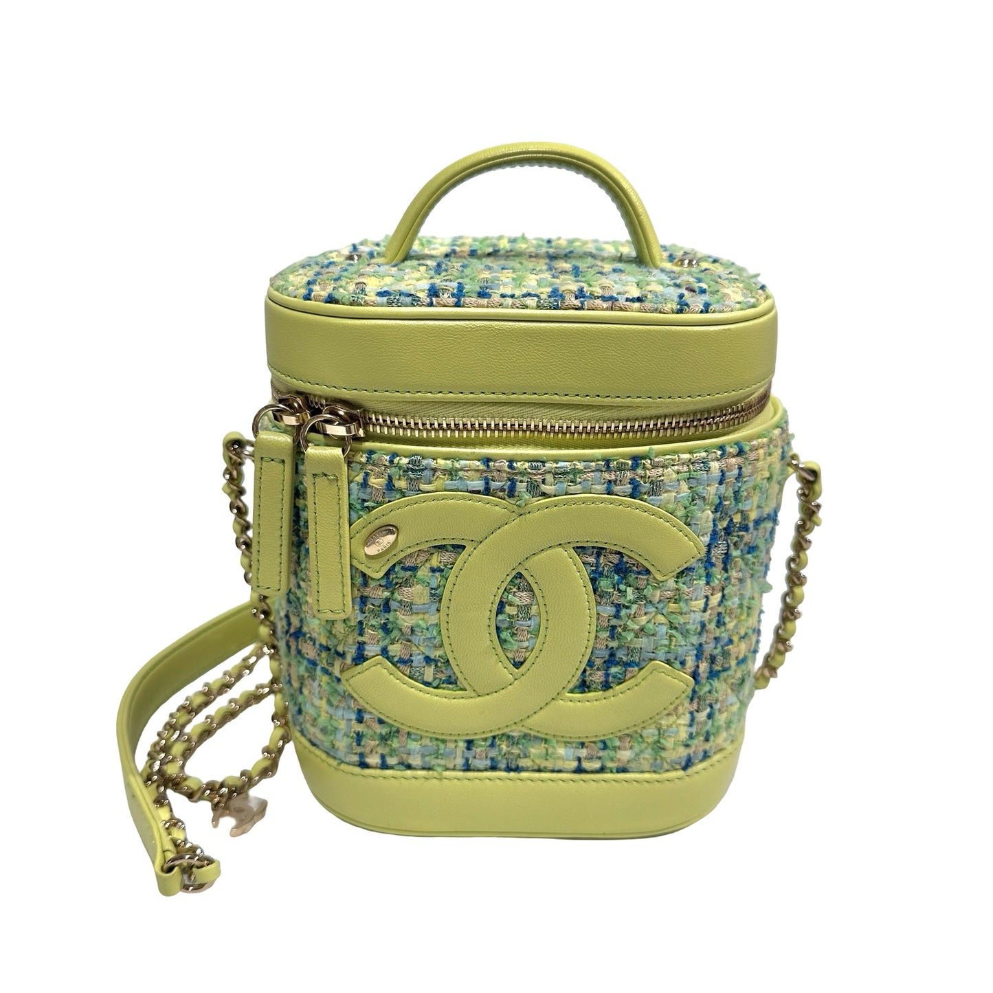 Used CHANEL Tweed Vanity Case Tweed Green Vanity case Green Blue Yellow