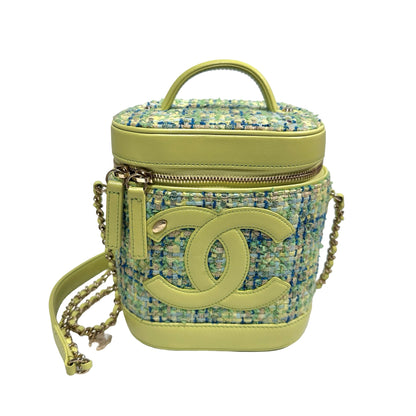 Used CHANEL Tweed Vanity Case Tweed Green Vanity case Green Blue Yellow