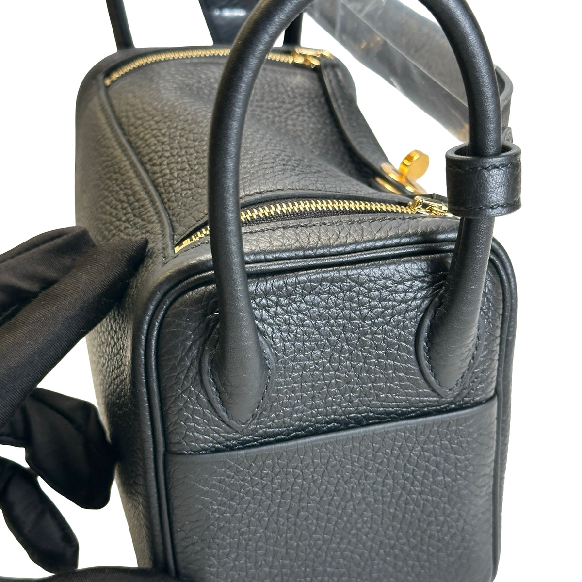 Brand New HERMES Leather Mini Lindy Handbag Black GHW