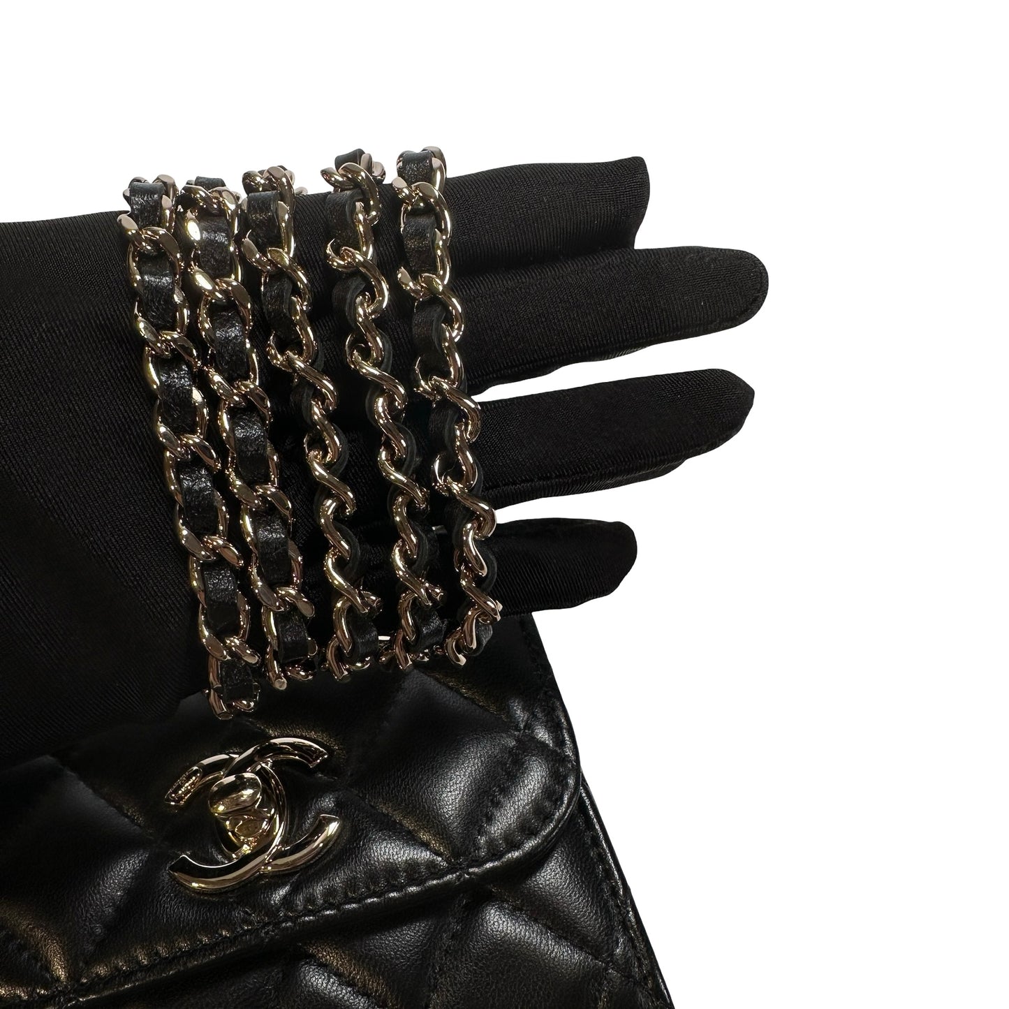CHANEL Quilted Lambskin Trendy CC Square Clutch with Chain Mini Bag Black GHW