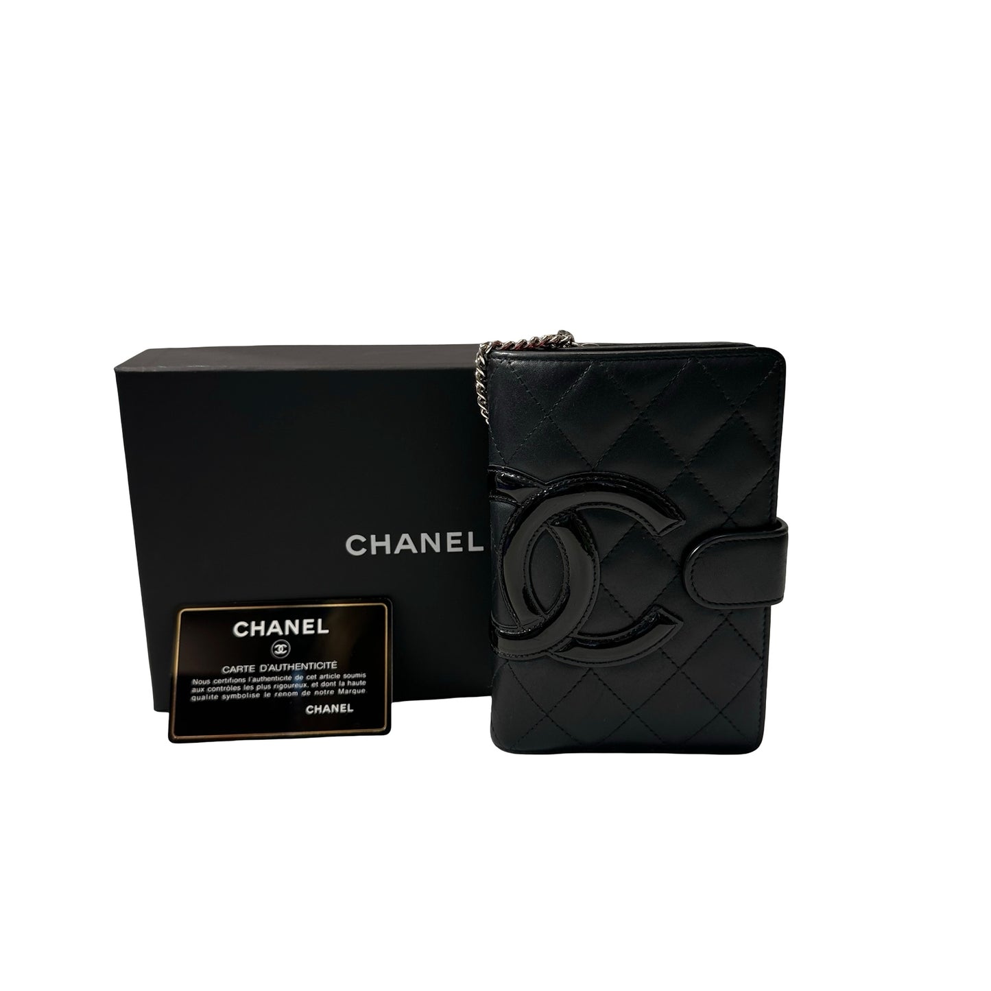 Used Chanel Lambskin Leather 2 Fold Wallet Wallet Black PHW