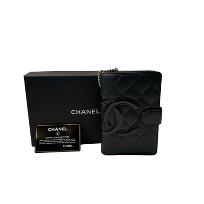 Used Chanel Lambskin Leather 2 Fold Wallet Wallet Black PHW