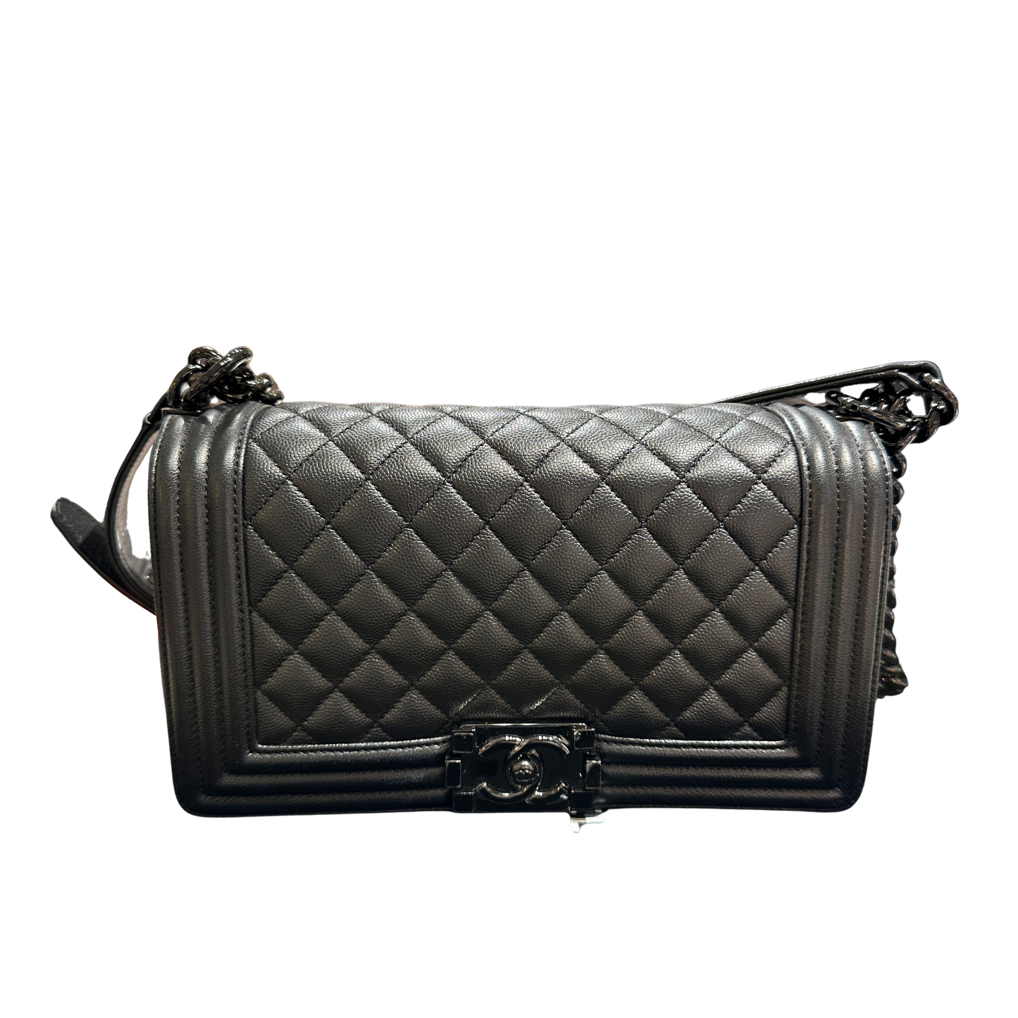 Used CHANEL Quilted Caviar Boy Chain Shoulder Bag Black