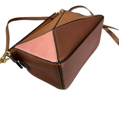 Used Loewe Calfskin Leather Puzzle Mini Cross Body Bag Brown Pink GHW