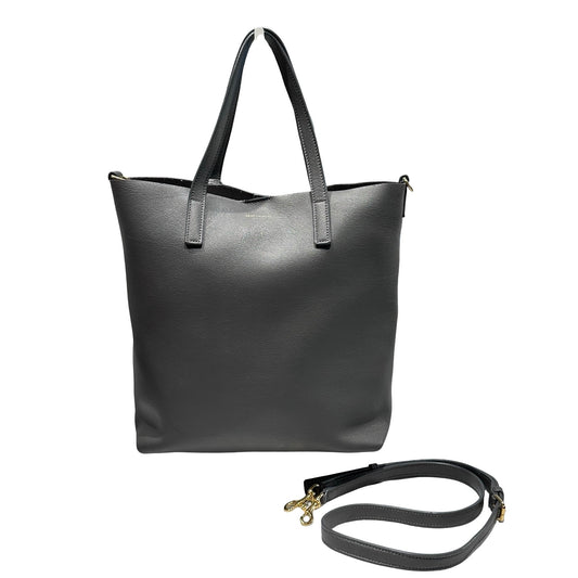 Used SAINT LAURENT Calfskin Leather N/S TOTE Shoulder Bag Grey GHW