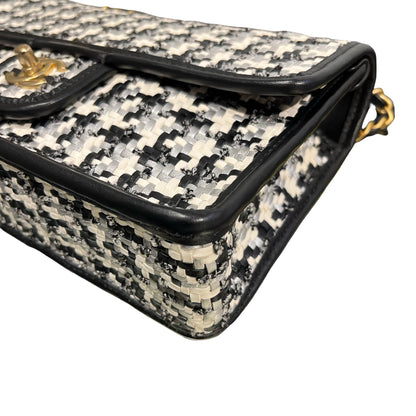 Used CHANEL 23c woven flap 25 Cross Body Bag Black White GHW