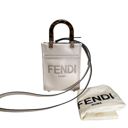 Used FENDI Mini Sunshine Shopper Crossbody Bag White GHW