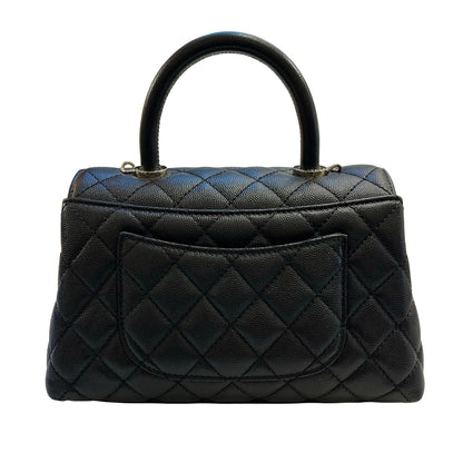 Used CHANEL Calfskin Leather Coco Handle small Handbag Black PHW