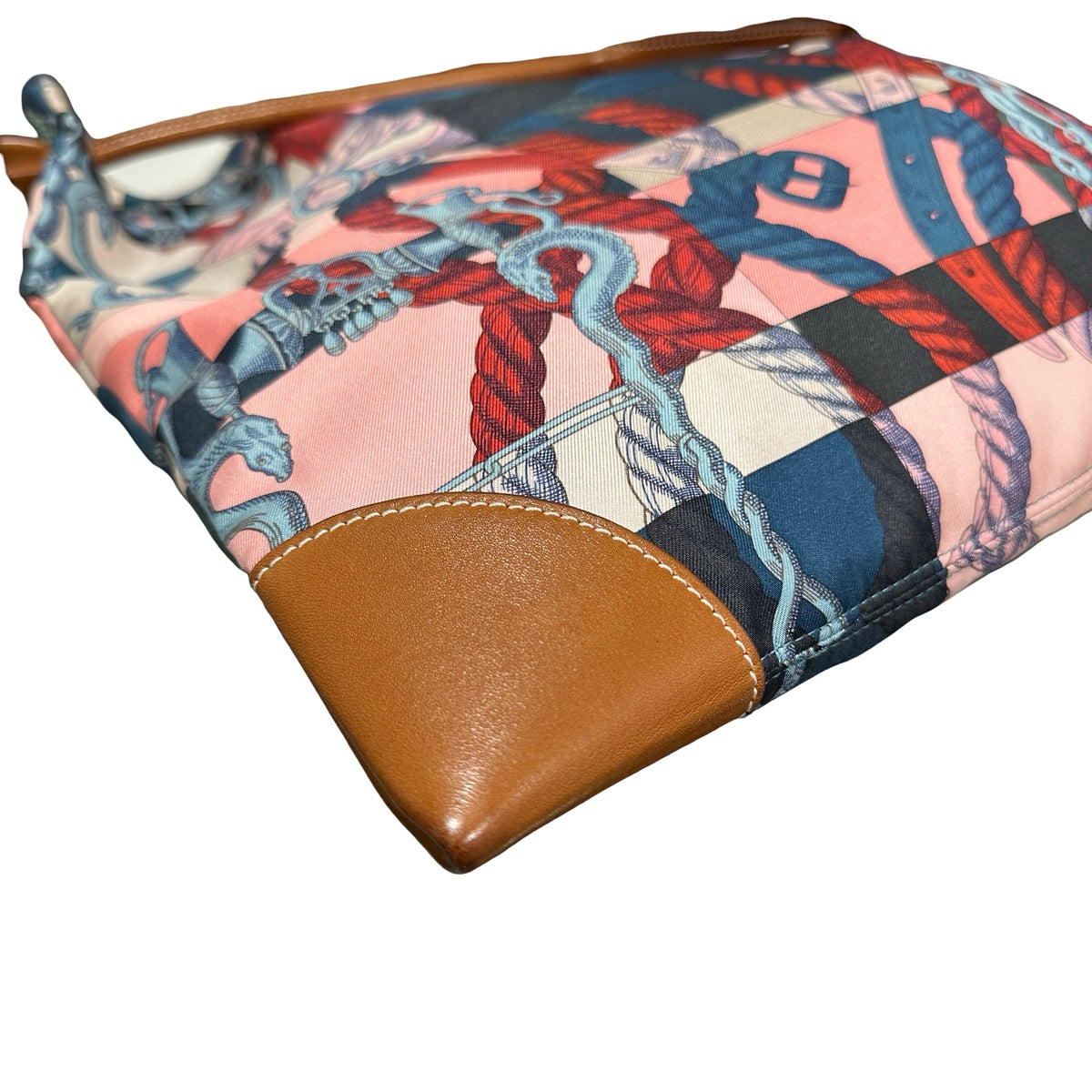 Used HERMES Della Cavalleria Silky City Tote Bag Pink Blue Red Black Brown
