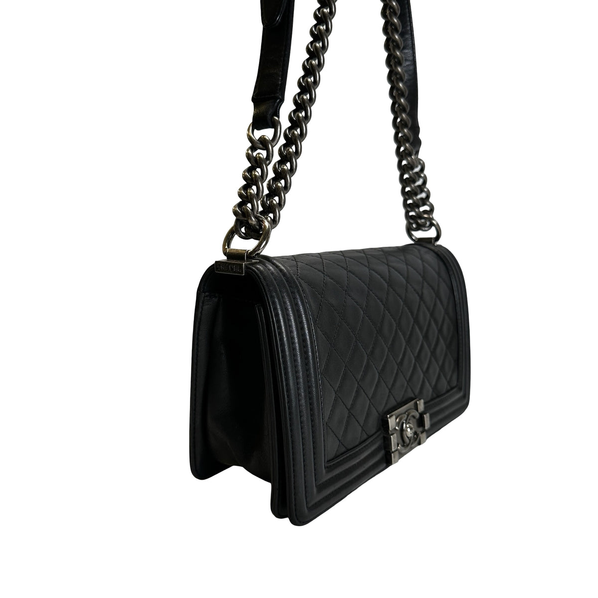 Used CHANEL Quilted Calfskin Boy Bag Shoulder Bag Black Silver