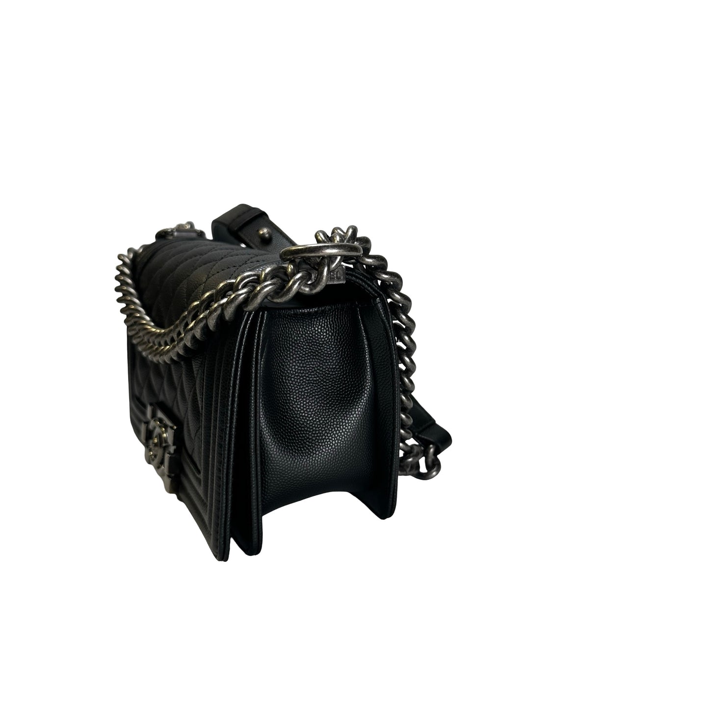 Used CHANEL Quilted Caviar Boy Chain Shoulder Bag Black