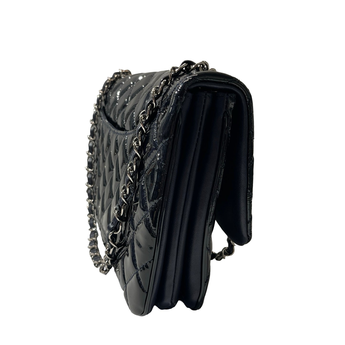 Used CHANEL Patent Leather FLAP Shoulder Bag Black PHW