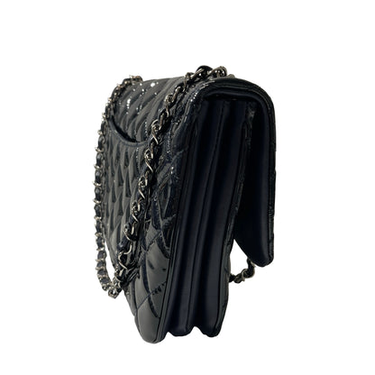 Used CHANEL Patent Leather FLAP Shoulder Bag Black PHW