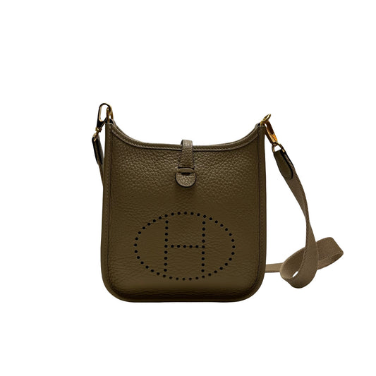 Used HERMES Clemence Mini Evelyne Shoulder Bag Beige Gold