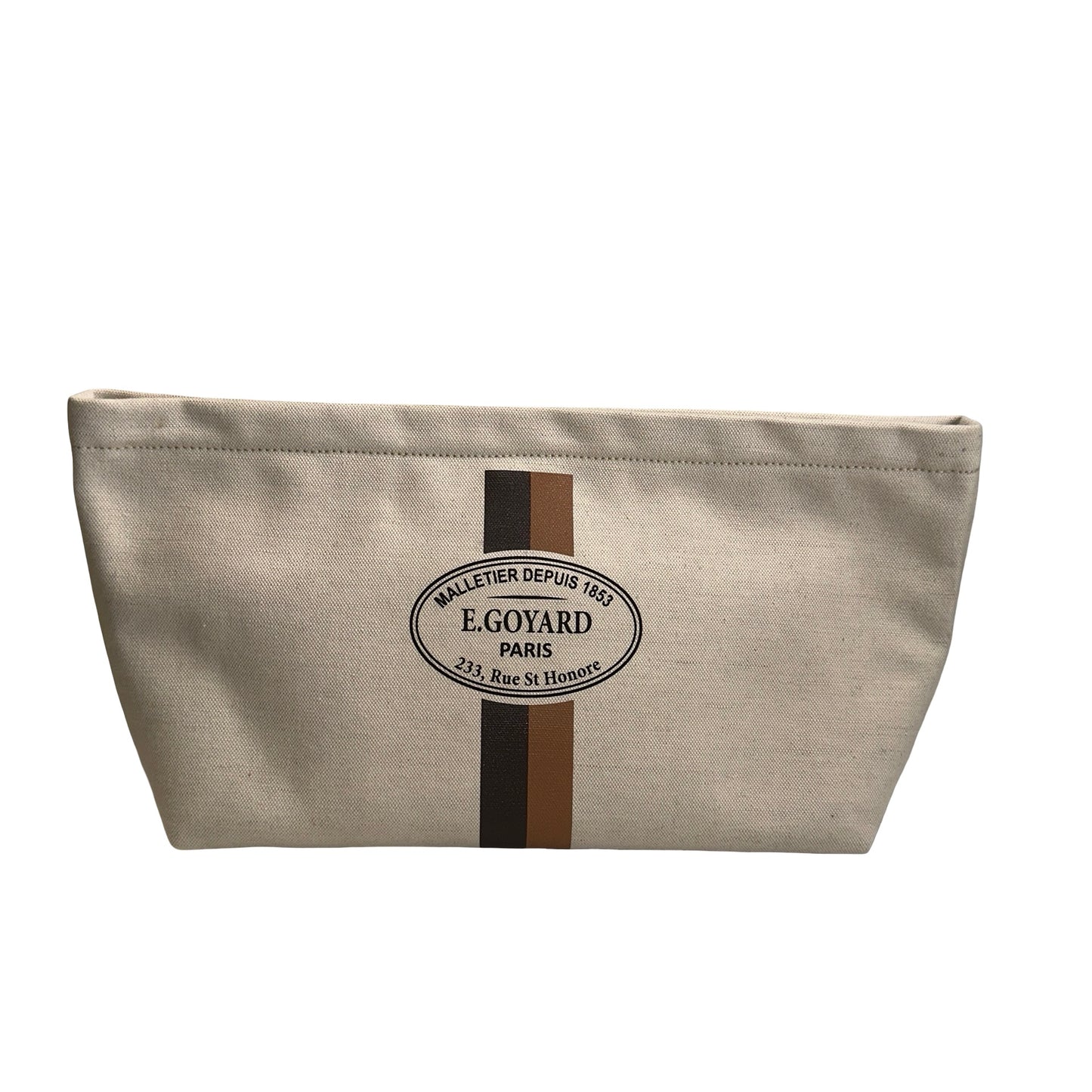 GOYARD Logo Stripes Toiletries Bag Pouch Beige Brown Black