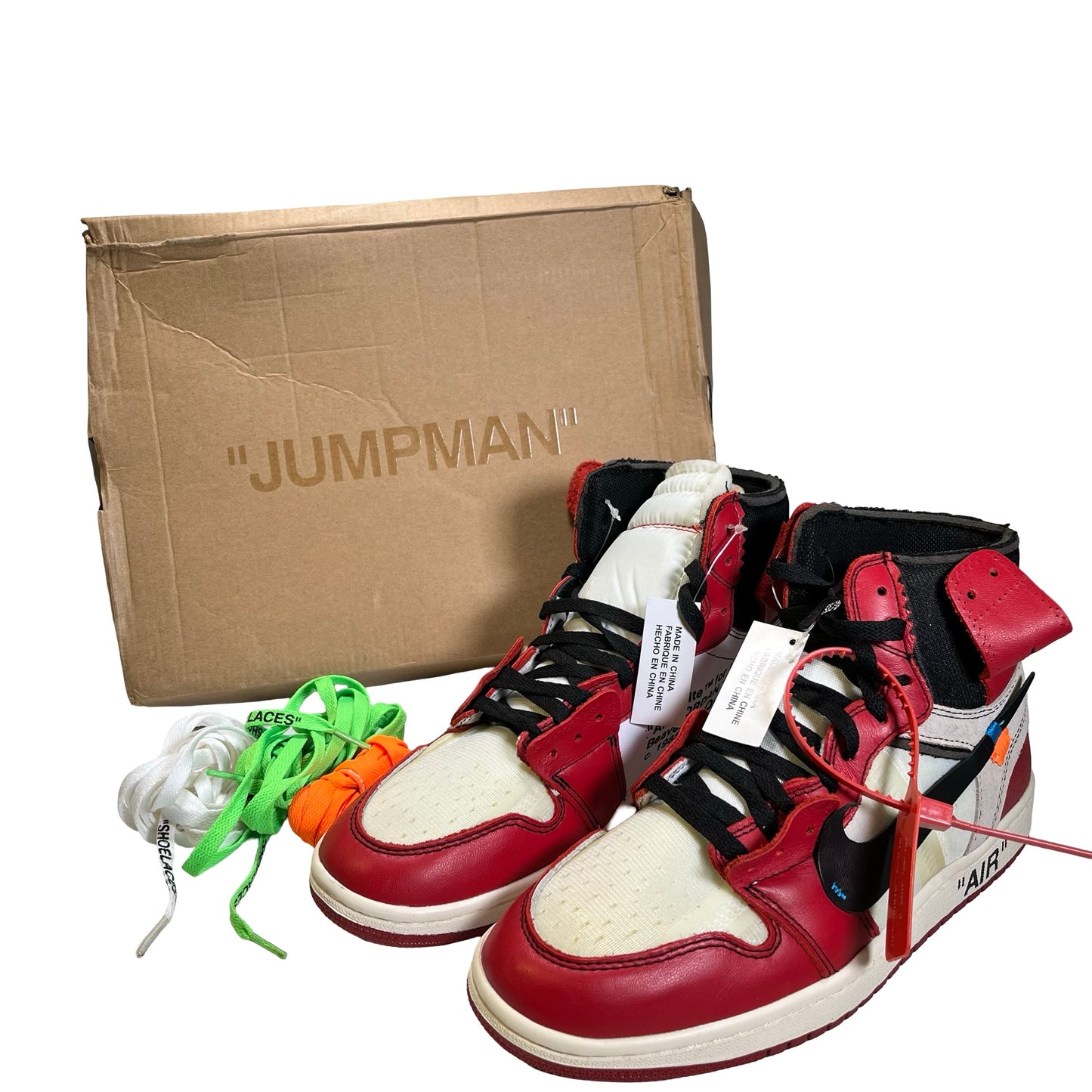 OFF WHITE X NIKE Leather Mesh Suede Off-White x Air Jordan 1 Retro High OG 'Chicago' Sneakers Red White Black