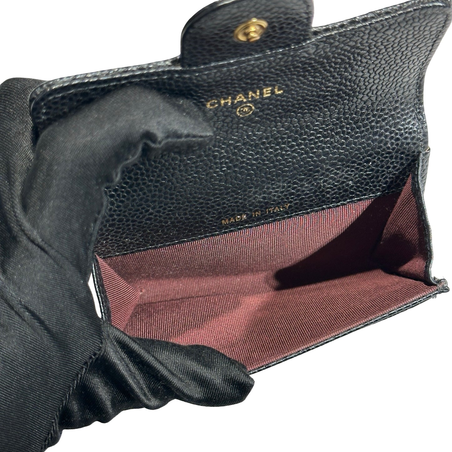 Used CHANEL Caviar Leather Card Holder Card Holder Black GHW