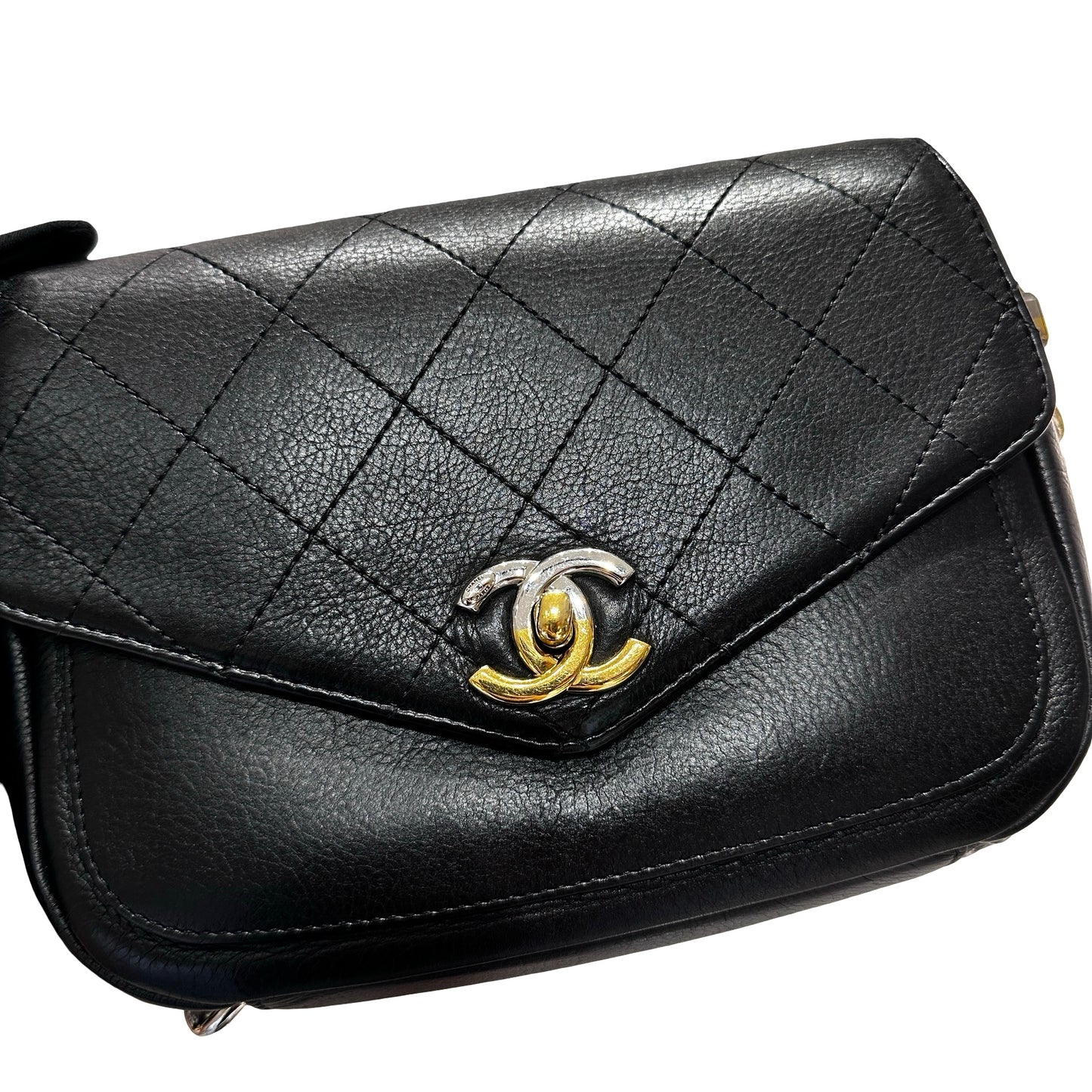 Used CHANEL Cross Body Bag Black GHW PHW